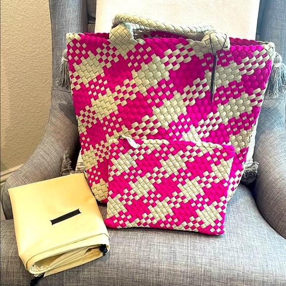 Naghedi Handbags - New Naghedi Shopper Tote Bag in Stylish Pink and Cream.